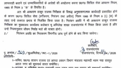 Rajnandgaon में राजस्व निरीक्षक सस्पेंड, सीमांकन मामला लंबित रखने पर कार्रवाई