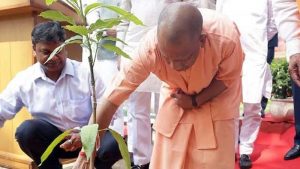 गोरखपुर से हरित अभियान की शुरुआत, योगी ने लगाए त्रिवेणी पौधे