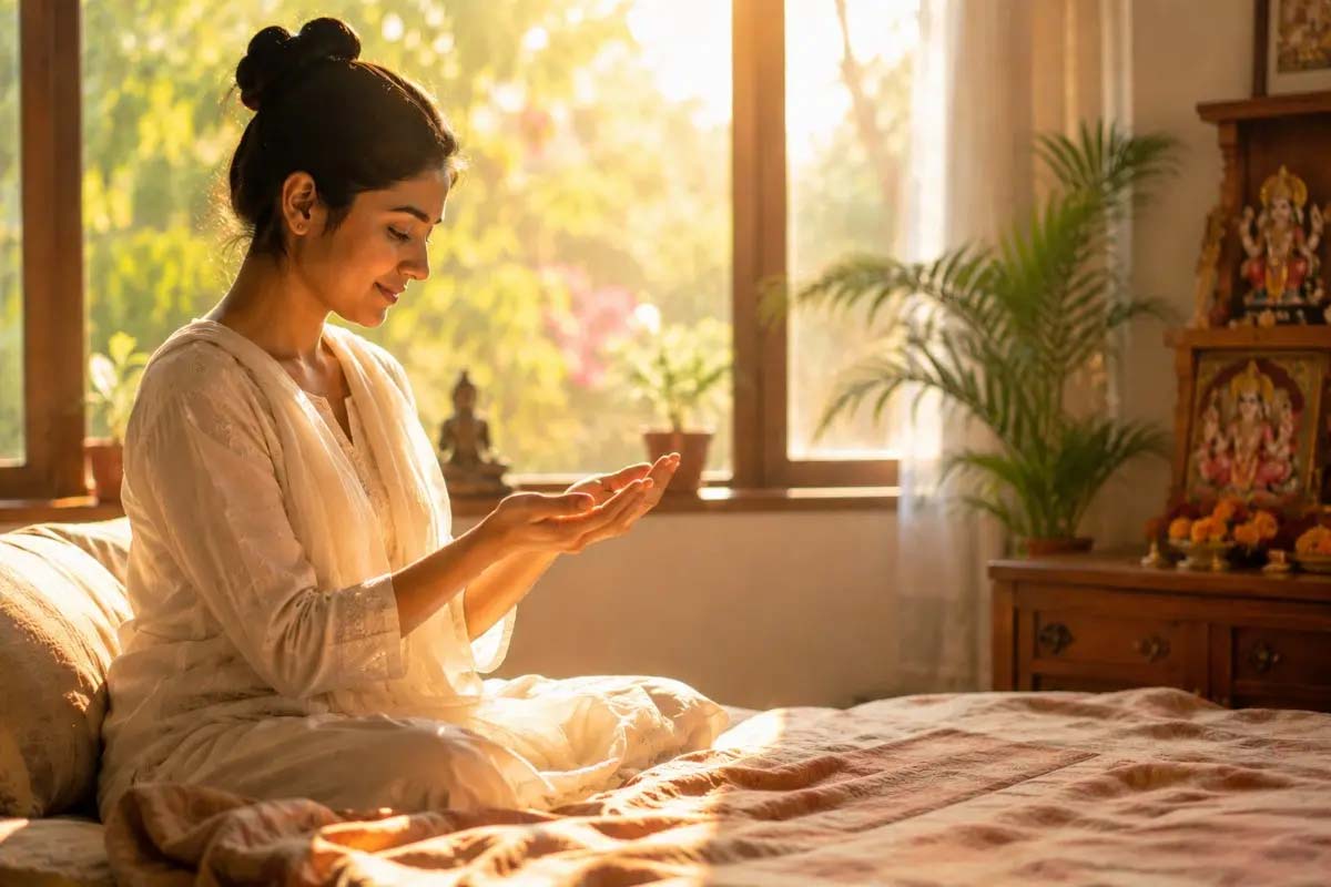 सुबह हथेलियाँ देखने की परंपरा: लक्ष्मी, सरस्वती और विष्णु का आशीर्वाद माना गया