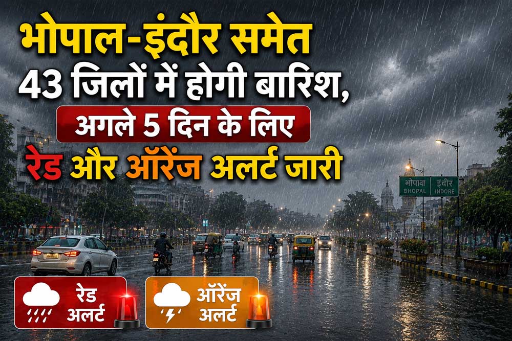 एमपी में भारी बारिश का दौर जारी, 43 जिलों के लिए 5 दिन का रेड-ऑरेंज अलर्ट एमपी में भारी बारिश का दौर जारी, 43 जिलों के लिए 5 दिन का रेड-ऑरेंज अलर्ट