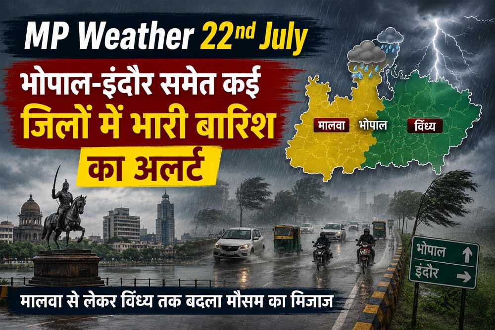 22 जुलाई को एमपी में बारिश का रेडी अलर्ट, भोपाल-इंदौर सहित कई जिलों में झमाझम के आसार 22 जुलाई को एमपी में बारिश का रेडी अलर्ट, भोपाल-इंदौर सहित कई जिलों में झमाझम के आसार