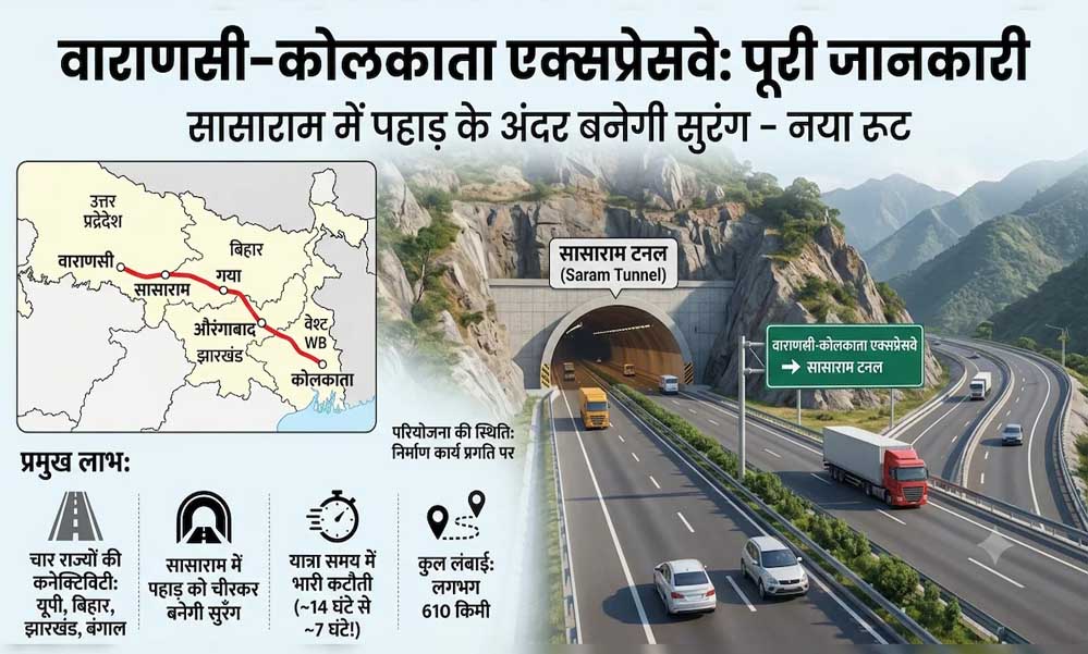 सासाराम में बनेगी लंबी टनल, वाराणसी-कोलकाता एक्सप्रेसवे से यूपी, बिहार और बंगाल तक सफर होगा तेज