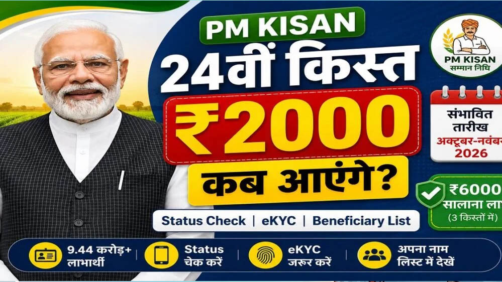 PM Kisan की 24वीं किस्त का इंतजार खत्म? सरकार ने दिया बड़ा संकेत, जानें कब मिलेगा पैसा PM Kisan की 24वीं किस्त का इंतजार खत्म? सरकार ने दिया बड़ा संकेत, जानें कब मिलेगा पैसा