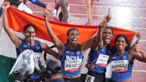 नारी शक्ति का कमाल, 4×400 रिले में भारत को गोल्ड; पदकों का अर्धशतक पूरा नारी शक्ति का कमाल, 4×400 रिले में भारत को गोल्ड; पदकों का अर्धशतक पूरा