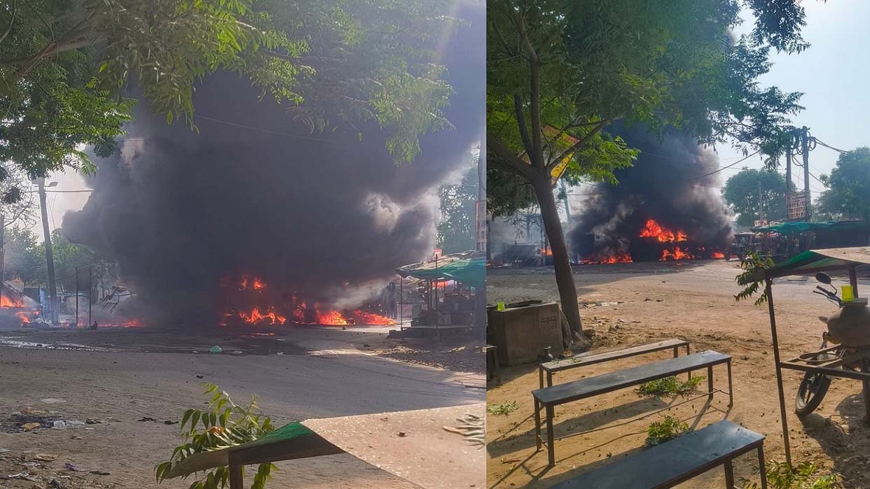 मिक्स जाइलीन से भरा टैंकर पलटा, नाले में फैला केमिकल 50 घंटे बाद फिर बना आग का कारण मिक्स जाइलीन से भरा टैंकर पलटा, नाले में फैला केमिकल 50 घंटे बाद फिर बना आग का कारण