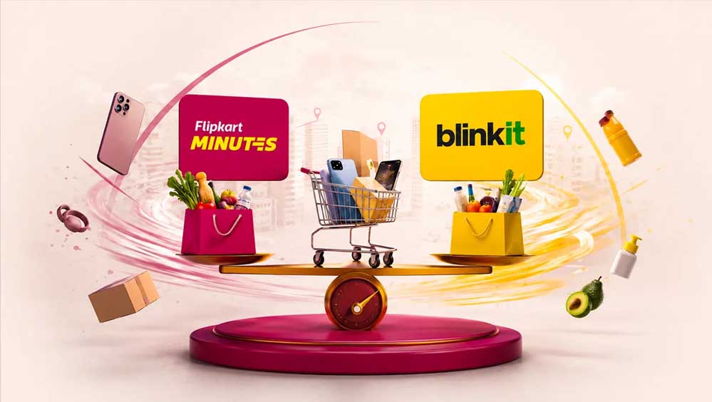 Quick Commerce में बड़ा उलटफेर! Blinkit को टक्कर देने तेजी से बढ़ रहा Flipkart Minutes Quick Commerce में बड़ा उलटफेर! Blinkit को टक्कर देने तेजी से बढ़ रहा Flipkart Minutes