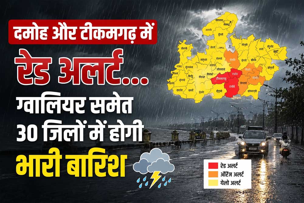 MP में आफत की बारिश! दमोह-टीकमगढ़ रेड अलर्ट पर, 30 जिलों में बरसेंगे बादल