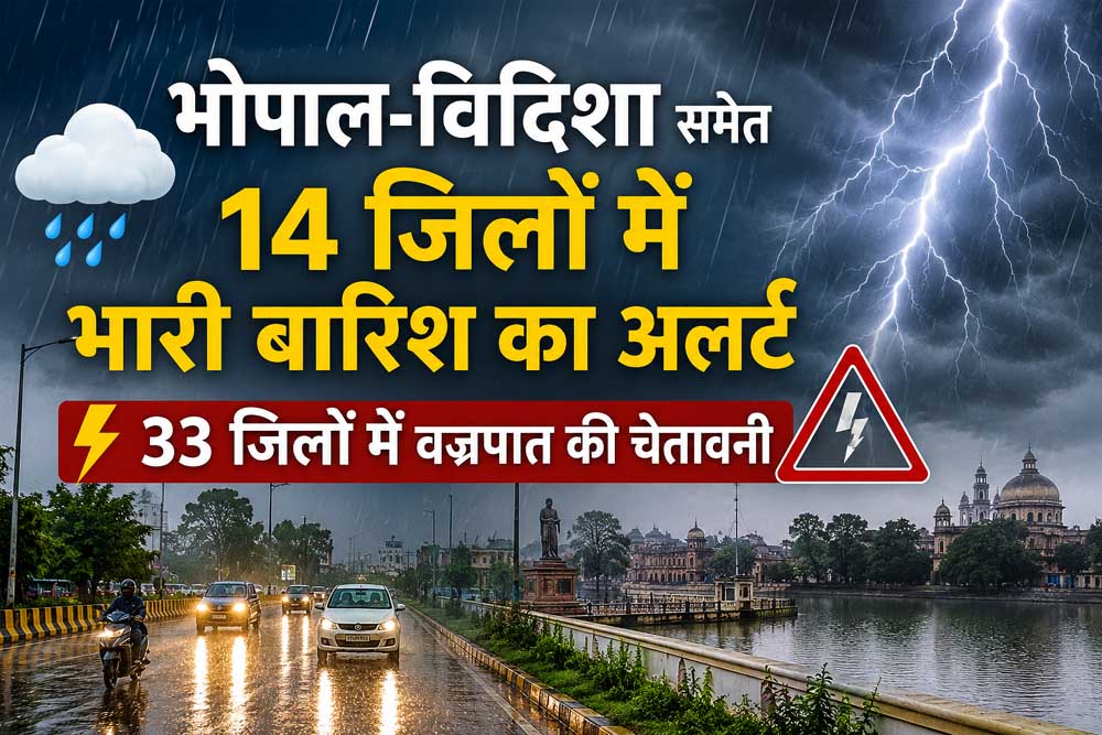 मध्यप्रदेश में मौसम का बड़ा अलर्ट: 14 जिलों में भारी बारिश, 33 जिलों में बिजली गिरने की आशंका
