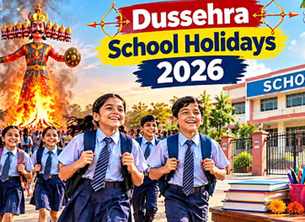 School Holidays 2026: दशहरा पर 17 से 26 अक्टूबर तक बंद रहेंगे स्कूल, जानें अपने राज्य का अवकाश कैलेंडर School Holidays 2026: दशहरा पर 17 से 26 अक्टूबर तक बंद रहेंगे स्कूल, जानें अपने राज्य का अवकाश कैलेंडर