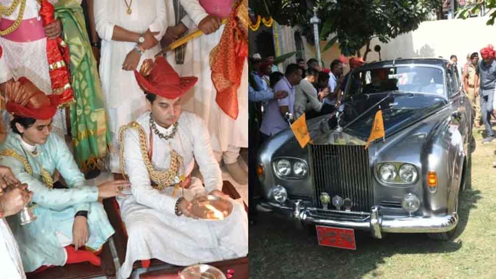 शाही लिबास में देवघर पहुंचे सिंधिया और महाआर्यमन, विजयादशमी पर की पूजा-अर्चना
