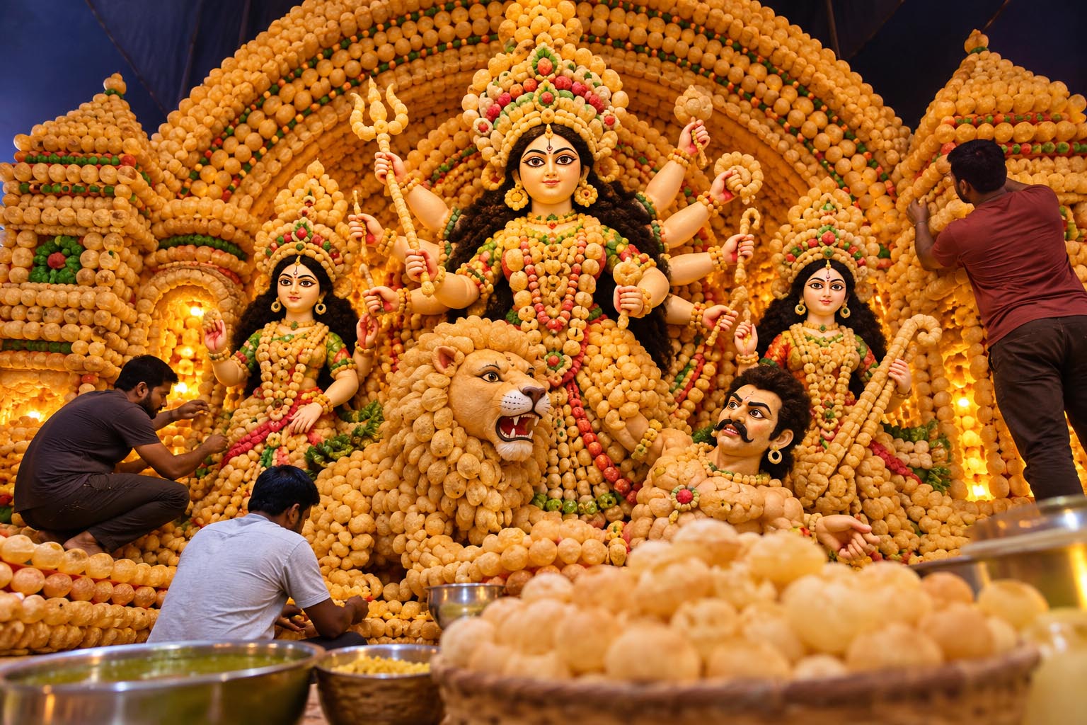 झारखंड में अनोखा दुर्गा पूजा पंडाल, 10 हजार गोलगप्पों से होगी सजावट; डेढ़ महीने से जुटे कारीगर
