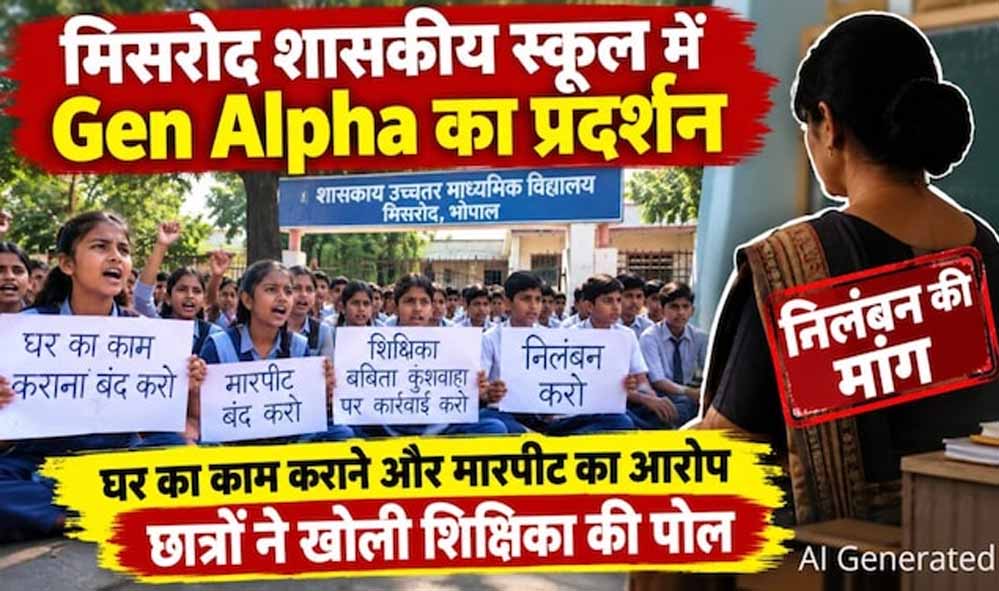 भोपाल में स्कूल के बाहर छात्रों का प्रदर्शन, शिक्षिका पर गंभीर आरोप; निलंबन की मांग पर अड़े