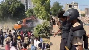 RE-2 पर निगम की कार्रवाई के दौरान हंगामा, पथराव के बाद पुलिस का लाठीचार्ज; 2 घायल, 2 हिरासत में